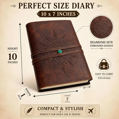 Miniatura 2 de Diario de Cuero Rellenable Papel Rayado SOL Árbol de la Vida Diario de Cuero Hecho a Mano Cuaderno Diario/Encuadernado Bloc Diario para Hombres