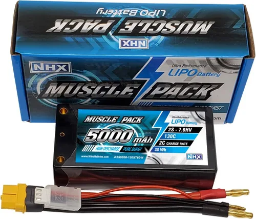 Miniatura 2 de NHX Muscle Pack 2S 7.6v 5000mAh 130C Shorty Lipo-HV Batería w/XT60 Conector