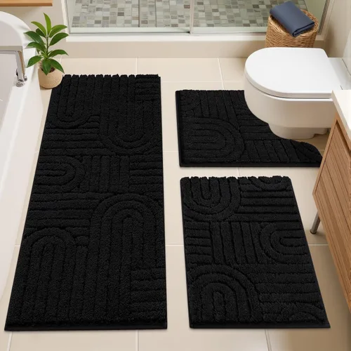 Miniatura 13 de Vaukki Juego de alfombras de baño de 3 piezas, color beige, lavables, antideslizantes, suaves, para ducha y bañera, alfombra de microfibra