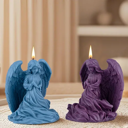 Miniatura 8 de Molde de vela en espiral de onda de silicona con forma de ángel María de ala grande, moldes de fundición de resina de silicona para velas, resina