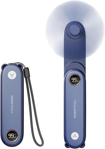 Miniatura 14 de SWEETFULL Mini Ventilador Portátil de Mano con Pantalla LED, 3 en 1 Personal Plegable Recargable por USB, Ventilador de Mano y Linterna para Viajes