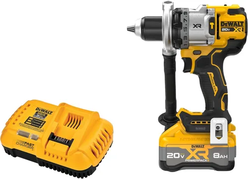 DEWALT Kit de taladro de martillo inalámbrico de 1/2 pulgada MAX XR de 20 V con batería de 8 Ah y cargador (DCD1007WW1)