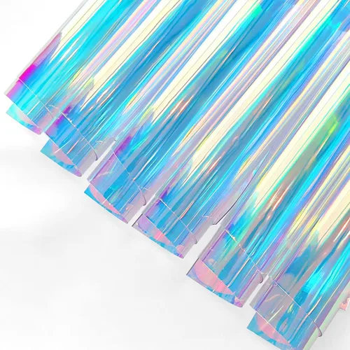 Miniatura 2 de 6 piezas de tela holográfica transparente de PVC azul iridiscente de 0.031 in de grosor de vinilo transparente con espejo de lámina láser para XHT