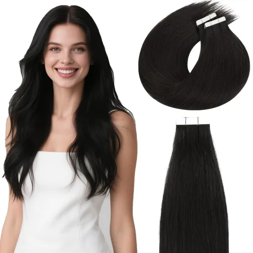 Miniatura 17 de Lacer Extensiones de cabello humano con cinta, cabello humano castaño mezclado con marrón oscuro con raíces de color marrón oscuro, invisible