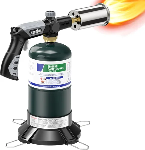 Miniatura 14 de Sondiko Soplete Potente de Propano para Parrilla y Cocina L8010, Sous Vide, Arrancador de Fogata, Quemador de Antorcha de Madera Ajustable para Negro