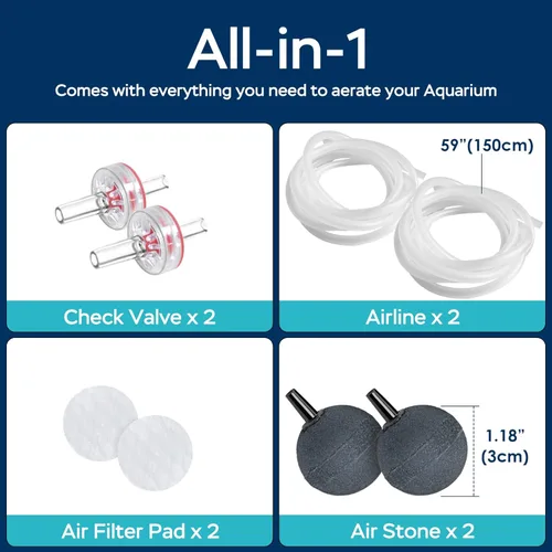 Miniatura 6 de AquaMiracle Aquarium Air Pump 3W/6W/10W, Super Quiet Powerful Fish Tank Air Pump with Double-Layer Sound Insulation, Adjustable Pond Aerator Pump