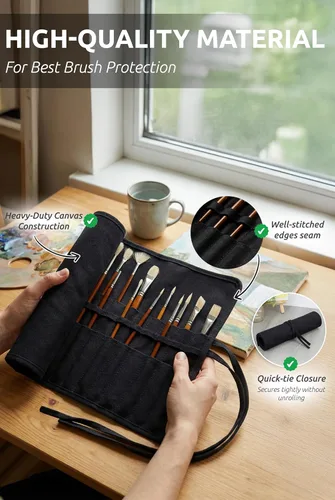 Miniatura 4 de DUGATO Soporte enrollable para pinceles de pintura de 30 ranuras, organizador de pinceles de lona premium para artistas, estuche de viaje lavable