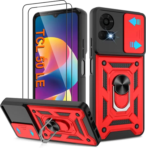 Miniatura 150 de ATUMP Funda para T-Mobile Revvl V Plus 5G con protector de pantalla HD con cubierta de cámara deslizante, soporte de anillo de rotación de 360° Negro