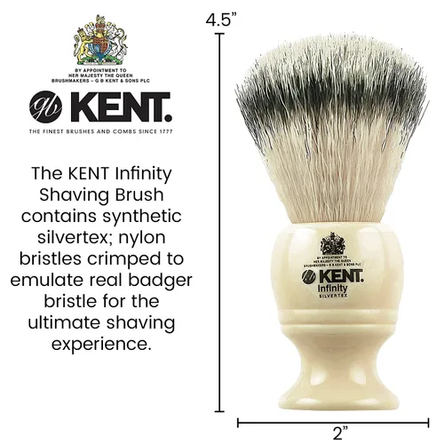 Miniatura 2 de Kent INF1 Infinity - Brocha de afeitar con cerdas Silvertex ultrasuaves, cerdas sintéticas prensadas para emular cerdas de tejón reales para una