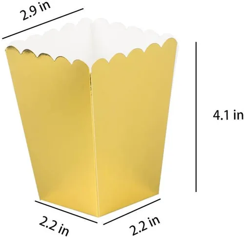 Miniatura 2 de Juego de 36 cajas doradas para palomitas de maíz, cajas de regalo de palomitas de maíz, contenedor de cartón abierto para suministros de fiesta
