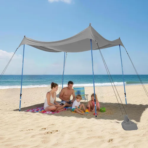 Miniatura 17 de CROWN SHADES Tienda de campaña de playa de 7 x 7, toldo de playa fácil de desplegar, UPF50+, 2 postes ajustables, turquesa