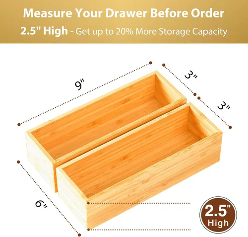 Miniatura 2 de Umilife Organizador de cajones de cocina de bambú, bandeja de cubiertos extra alta, caja de almacenamiento de cubiertos, soporte multiusos