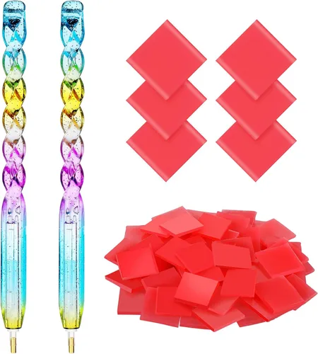 WILLBOND 50 almohadillas de cera de pintura de diamante con 2 piezas de pintura de diamante para San Valentín, bricolaje, bordado, punto de cruz,
