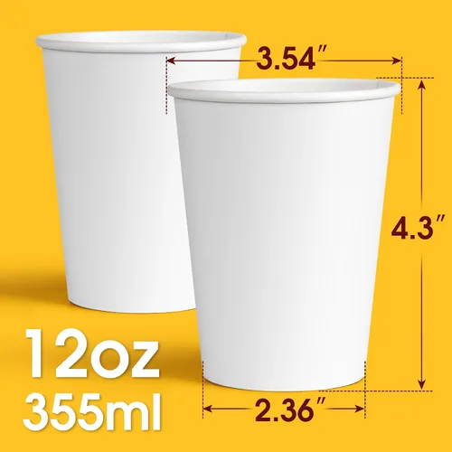 Miniatura 7 de Ginkgo 200 tazas de café desechables de 12 onzas a prueba de fugas, tazas de papel espesadas de papel blanco caliente tazas de café caliente