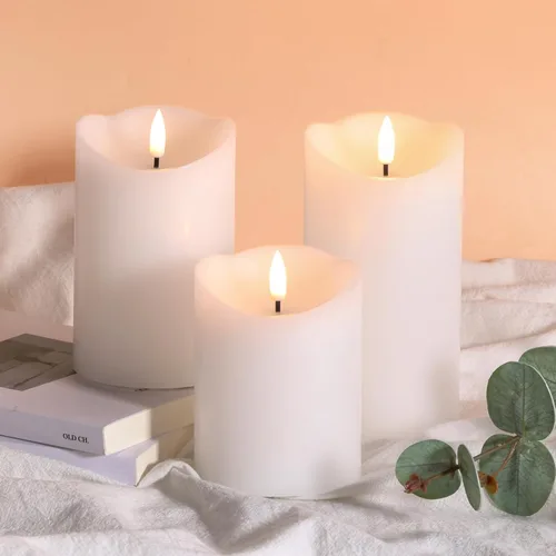 Miniatura 4 de Eywamage Velas de Pilar Blancas Sin Llama con Control Remoto, Velas de Cera LED Realistas Parpadeantes Alimentadas por Batería, Φ 3" H 4" 5" 6