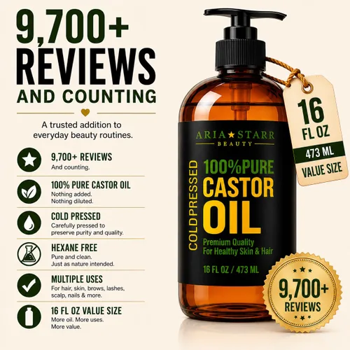 Miniatura 9 de Aceite de ricino prensado en frío de Aria Starr. 16 fl oz. El mejor y 100 % puro aceite de ricino para el crecimiento del cabello, el rostro