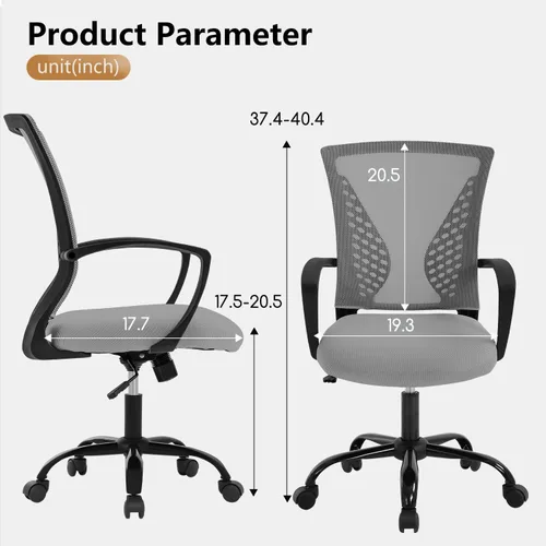 Miniatura 3 de PayLessHere Silla de oficina, silla de computadora, ergonómica, ajustable, malla ejecutiva, respaldo medio con ruedas giratorias de 360 grados, Gris
