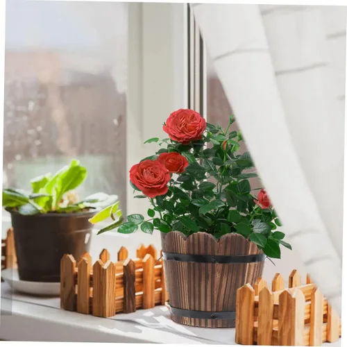 Miniatura 3 de Yardwe Maceta suculenta de madera retro de madera maciza carbonizada decoración de escritorio maceta cerámica decoración del hogar Ic ollas