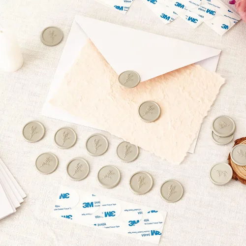 Miniatura 2 de 50 calcomanías de sello de cera para boda, cumpleaños, baby shower, Acción de Gracias, invitación, negocios, sobres, 50 unidades Hojas-gris