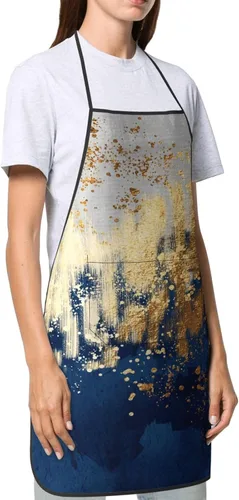 Miniatura 3 de Delantales con pechera para mujeres y hombres, delantales de cocina con bolsillos para cocina, barbacoa, hornear, asar a la parrilla Azul-Dorado