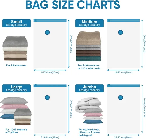 Miniatura 4 de MattEasy Bolsas de almacenamiento al vacío que ahorran espacio, paquete de 6 bolsas grandes que ahorran espacio con bomba, bolsas selladas al vacío