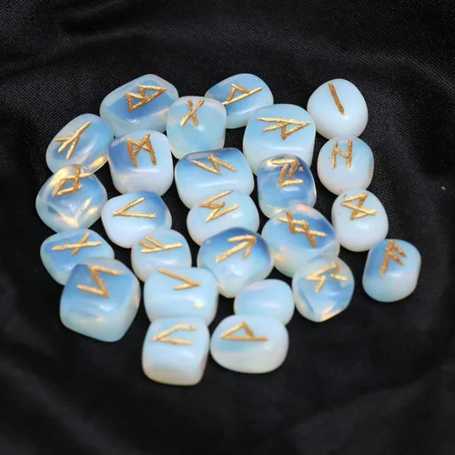 Miniatura 7 de Crocon Juego de piedras de runa oplaita con alfabeto Futhark de élder, símbolo grabado para generador de energía, equilibrio de chakras, protección