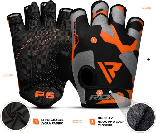 Miniatura 2 de RDX Guantes de levantamiento de pesas para gimnasio, entrenamiento de fitness, palma acolchada antideslizante, equipo de entrenamiento de fuerza