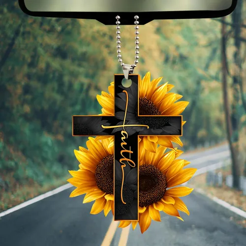 Miniatura 5 de Talataca Fe Girasol Dios Jesús Cruz Cristiana Mariposa 2D Espejo Retrovisor de Coche Plano Accesorios Adorno Árbol de Navidad Decoración Colgante