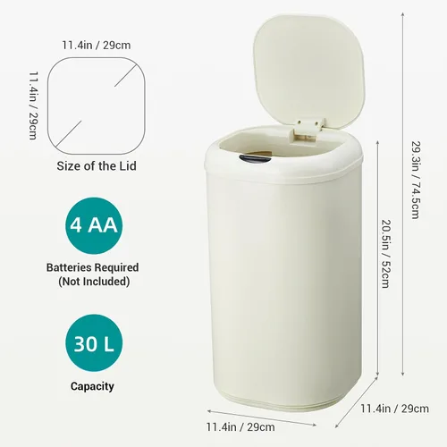 Miniatura 6 de Takywep Basurero automático de acero inoxidable de 8 galones con tapa, sensor de movimiento sin contacto de 30 litros, cubo de basura cilíndrico