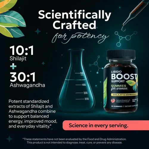 Miniatura 12 de Gomitas potenciadoras de libido femenina para mujeres, reductor de cortisol y suplemento para aliviar el estrés con shilajit y ashwagandha