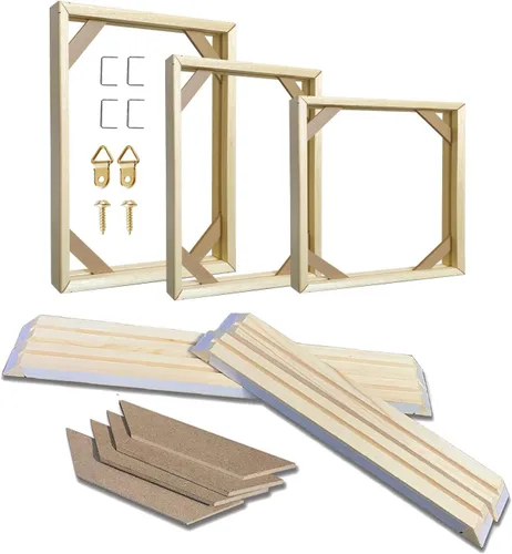Kit de Marco de Lienzo de Madera Maciza DIY con Barra de Tensión - Marcos de Arte de Madera Personalizados para Pinturas - Sistema de Tensado de