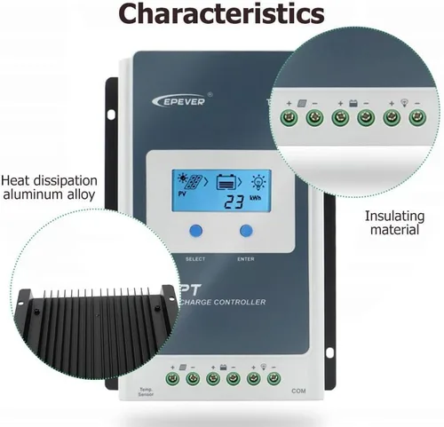 Miniatura 6 de EPEVER Controlador de carga solar MPPT de 40 A 12/24 V CC Tracer-an Series Controlador de carga con medidor remoto MT52 y sensor de temperatura