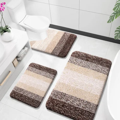 Miniatura 33 de OLANLY Juego de alfombras de baño de 3 piezas, alfombras de baño de microfibra suave y absorbente y alfombra de inodoro de contorno en forma de U