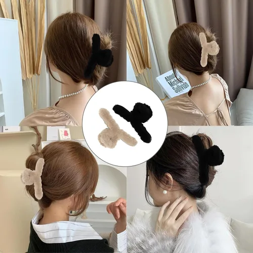 Miniatura 5 de 2 pinzas peludas para el cabello de felpa para cabello grueso y delgado, pinzas grandes antideslizantes de pelo sintético para mujeres