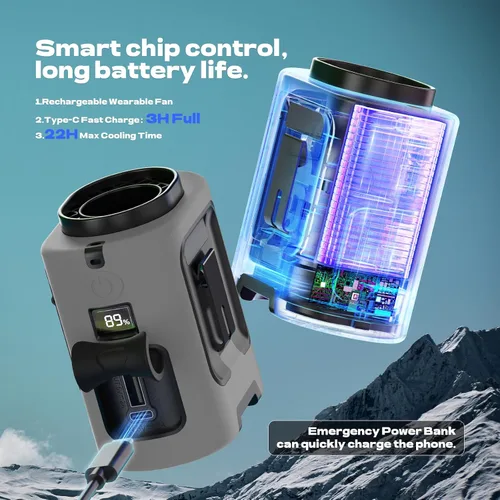 Miniatura 5 de Gewanolla Ventilador de cintura portátil, 4 velocidades, 13000 rpm, fuerte flujo de aire, ventilador de cinturón con hasta 22 horas de tiempo de Gris