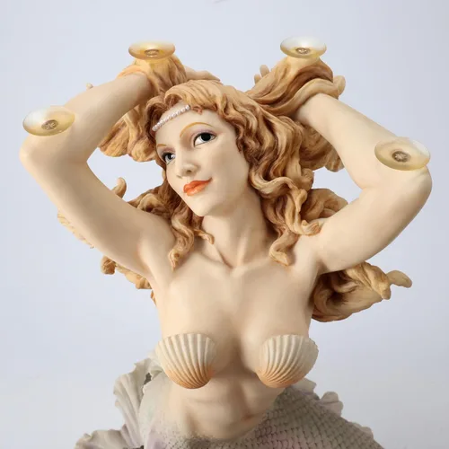 Miniatura 7 de Veronese Design 23 1/4 pulgadas de alto sirena de la cala redonda de cristal de la escultura de resina de la mesa de cristal pintado a mano acabado