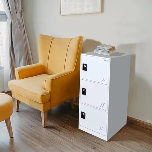 Miniatura 4 de MECOLOR - Casillero pequeño vertical de un solo nivel con cerrojo de candado, almacenamiento de 2 o 3 compartimientos; para empleados, hogar, Blanco