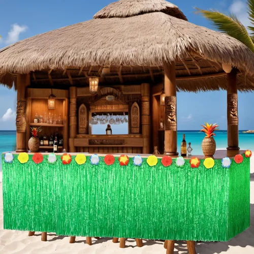 Miniatura 5 de Morcheiong Paquete de 1 falda de mesa de hierba Luau, 9 pies x 29.5 pulgadas, falda de mesa hawaiana para Tiki, selva, suministros de decoración