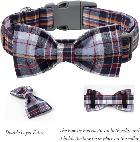 Miniatura 3 de Lionet Paws Collar para perro y gato con corbata de moño, hebilla de plástico ajustable, collar de cuadrícula para perros pequeños, medianos