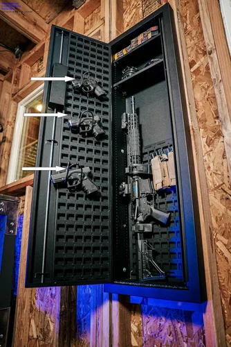 Miniatura 7 de Bóveda táctica para armario, color negro plano en pared, caja fuerte para pistola y equipo táctico, esta caja fuerte proporciona seguridad