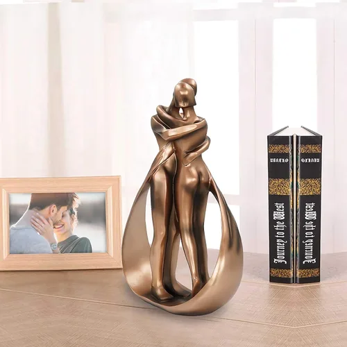 Miniatura 3 de DreamsEden Escultura romántica para pareja, estatua de arte de resina con acabado de bronce para aniversario de boda, día de San Valentín