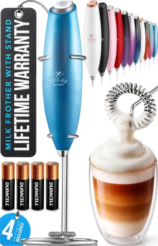 Miniatura 108 de Zulay Kitchen Espumador de leche de mano con pilas Duracell AA – Mezclador eléctrico ultrarrápido y creador de espuma, mezclador de bebidas fácil