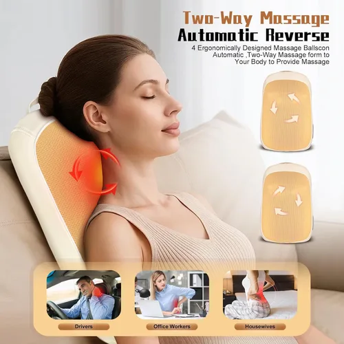 Miniatura 7 de Shiatsu - Masajeador de espalda con calor, masaje de rodamiento hacia arriba y hacia abajo, masajeador eléctrico de espalda para aliviar el dolor