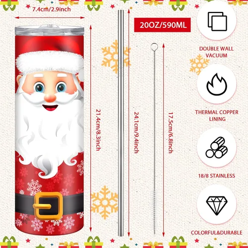 Miniatura 2 de Maxdot 4 vasos de Navidad con tapa y pajita, taza de Navidad de acero inoxidable, doble aislamiento, taza de viaje para agua, vaso al vacío