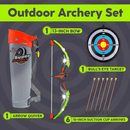 Miniatura 6 de Toysery Juego de tiro con arco para niños con luces flash LED, arco de juguete y flechas para niños de 6 a 8 años, incluye arco de tiro con arco, 6