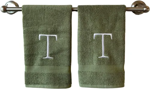 Miniatura 47 de Toalla de mano con inicial beige para baño, toalla bordada decorativa de calidad de hotel de lujo con monograma para tocador, spa, certificado