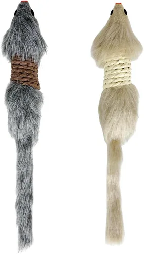 TTcat 2 ratones para gatos, juguetes de piel sintética, ratones grandes con cola larga sin hierba gatera, juguete interactivo para gatos y gatitos