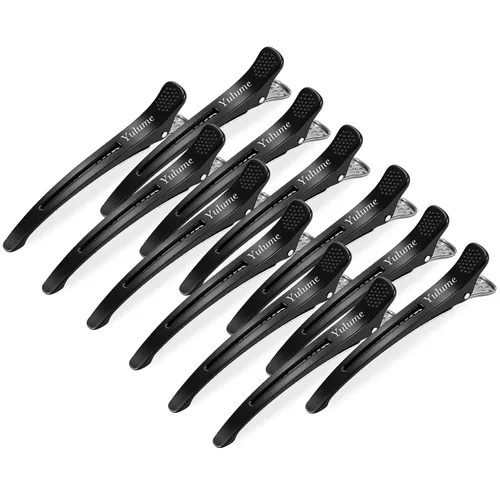 Paquete de 12 clips para seccionamiento de cabello, clips de pico de pato sin arrugas con banda de silicona, 4.4 pulgadas, antideslizantes para