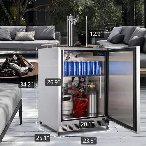 Miniatura 6 de HCK Kegerator, Kegerator de 24 Pulgadas para Exteriores para Patio con 3 Grifos, Dispensador de Cerveza de Tamaño Completo y Refrigerador de Bebidas