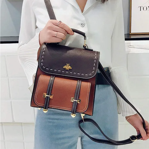 Miniatura 4 de KOOIJNKO Mochila pequeña de moda para mujer, estilo retro, estilo casual, diseño de contraste de color, Marrón, Mochilas Daypack